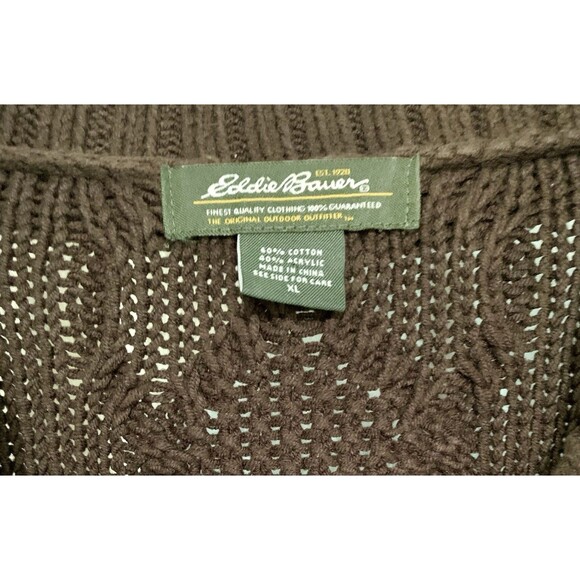 Eddie Bauer Brown Cable Knit Ribbed Pullover Button Sweater Women’s Large - Picture 2 of 7